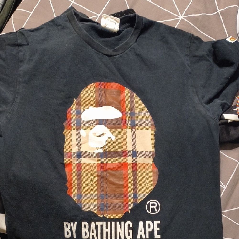 Bape Navy Plaid Graphic Tee